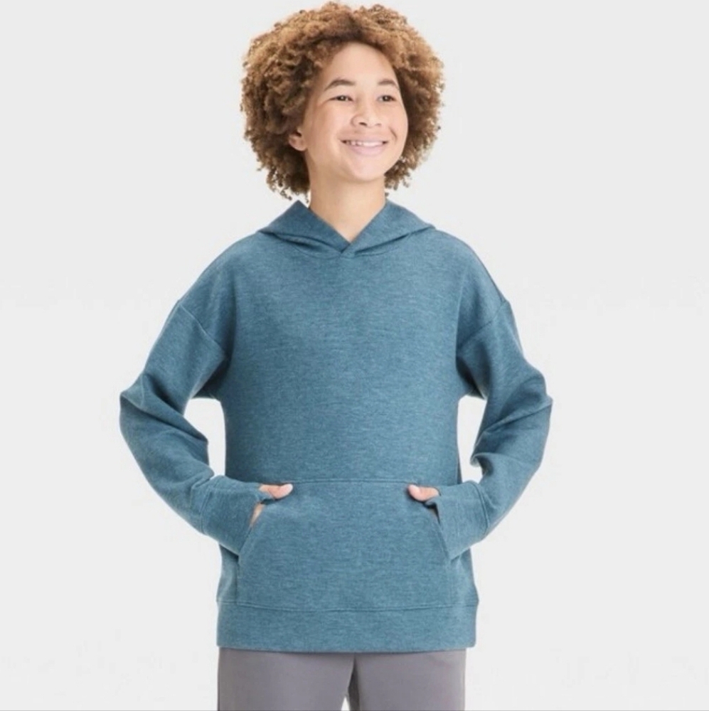 Boys' Pebble Textured Hoodie Sweatshirt - All In Motion Dark Teal Blue M(8)
